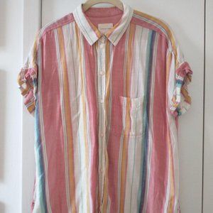 American Eagle Oversized Women's Striped Short Sleeve Camp Blouse
